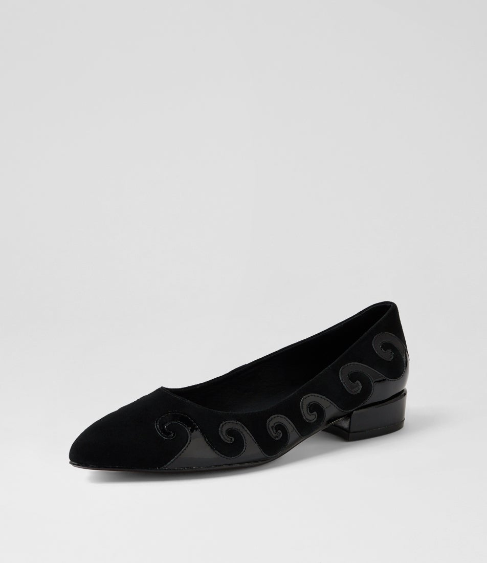 Everests Black Suede Patent Ballet Flats