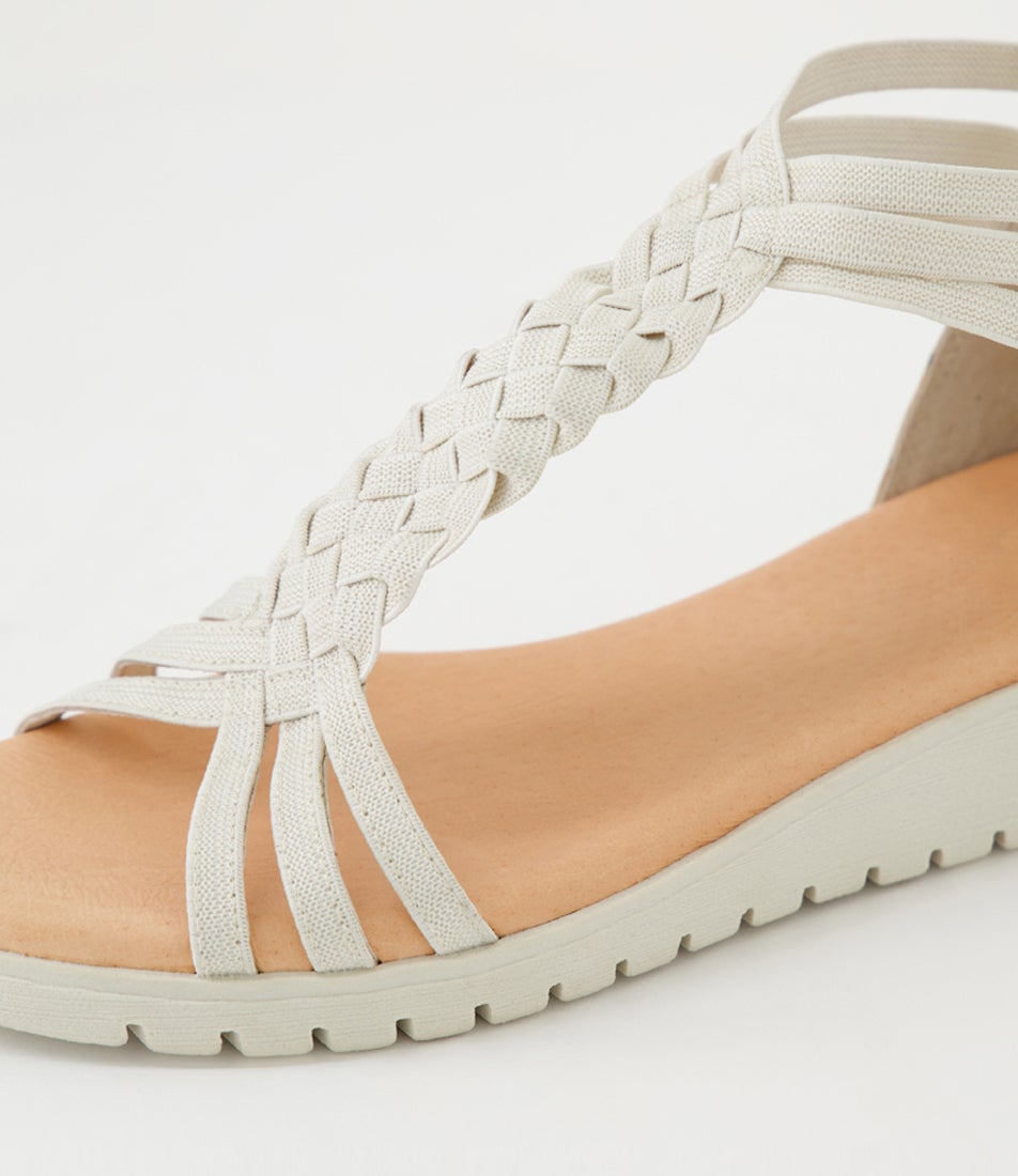 Many Pale Gold Almond Fabric Sandals