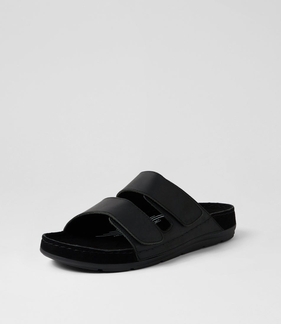 Pompei Black Crazyhorse Leather Slides