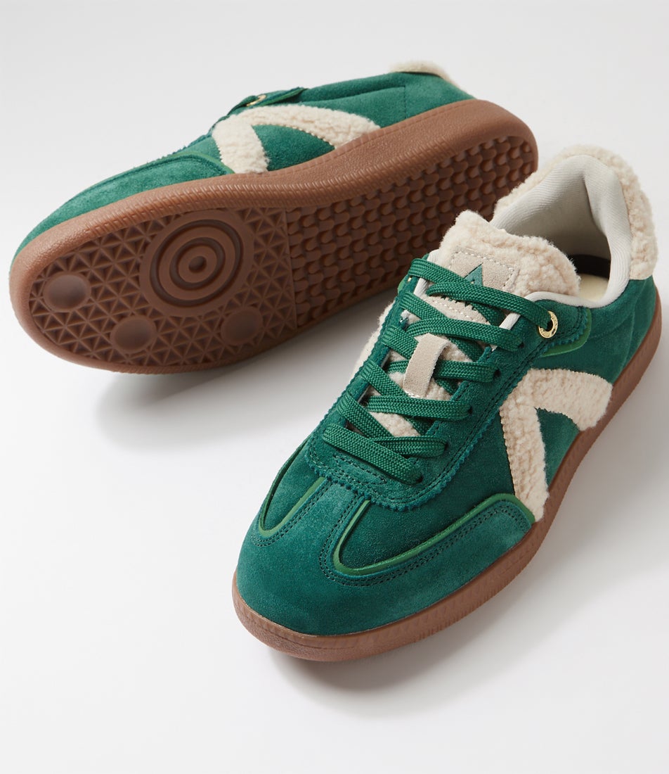Elite Classic Green Cream Sherpa Suede Sneakers