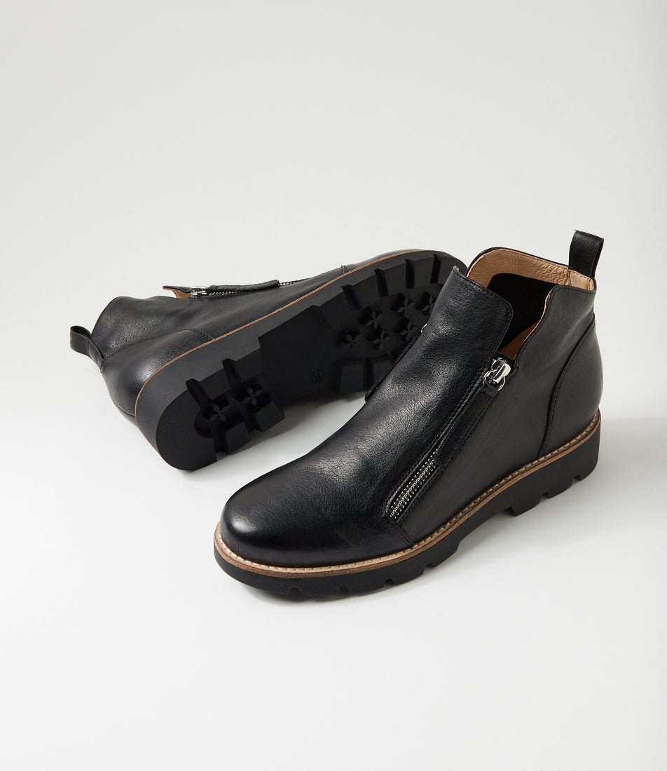 Dottiz Black Leather Ankle Boots