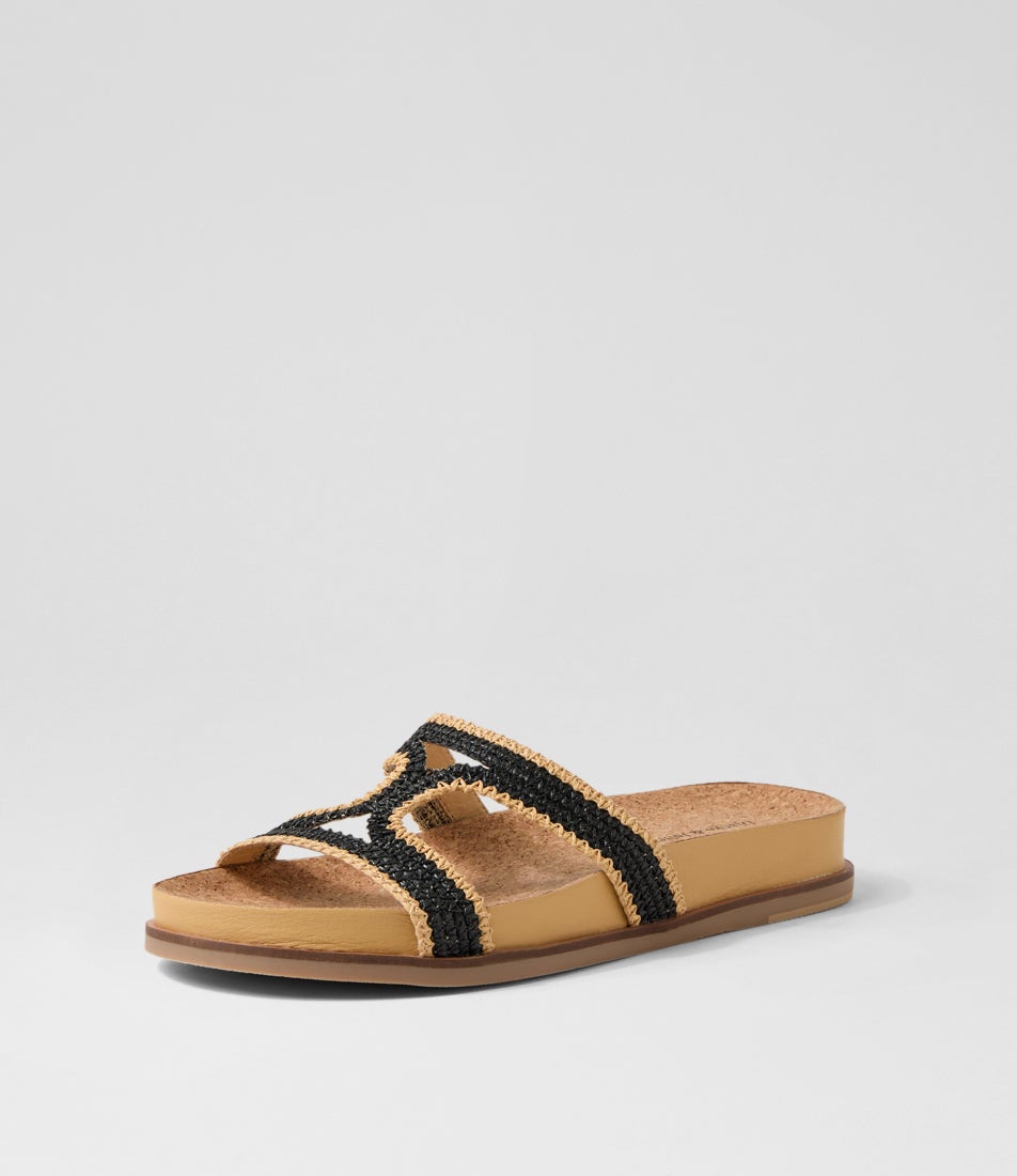Quinci Natural Black Fabric Slides