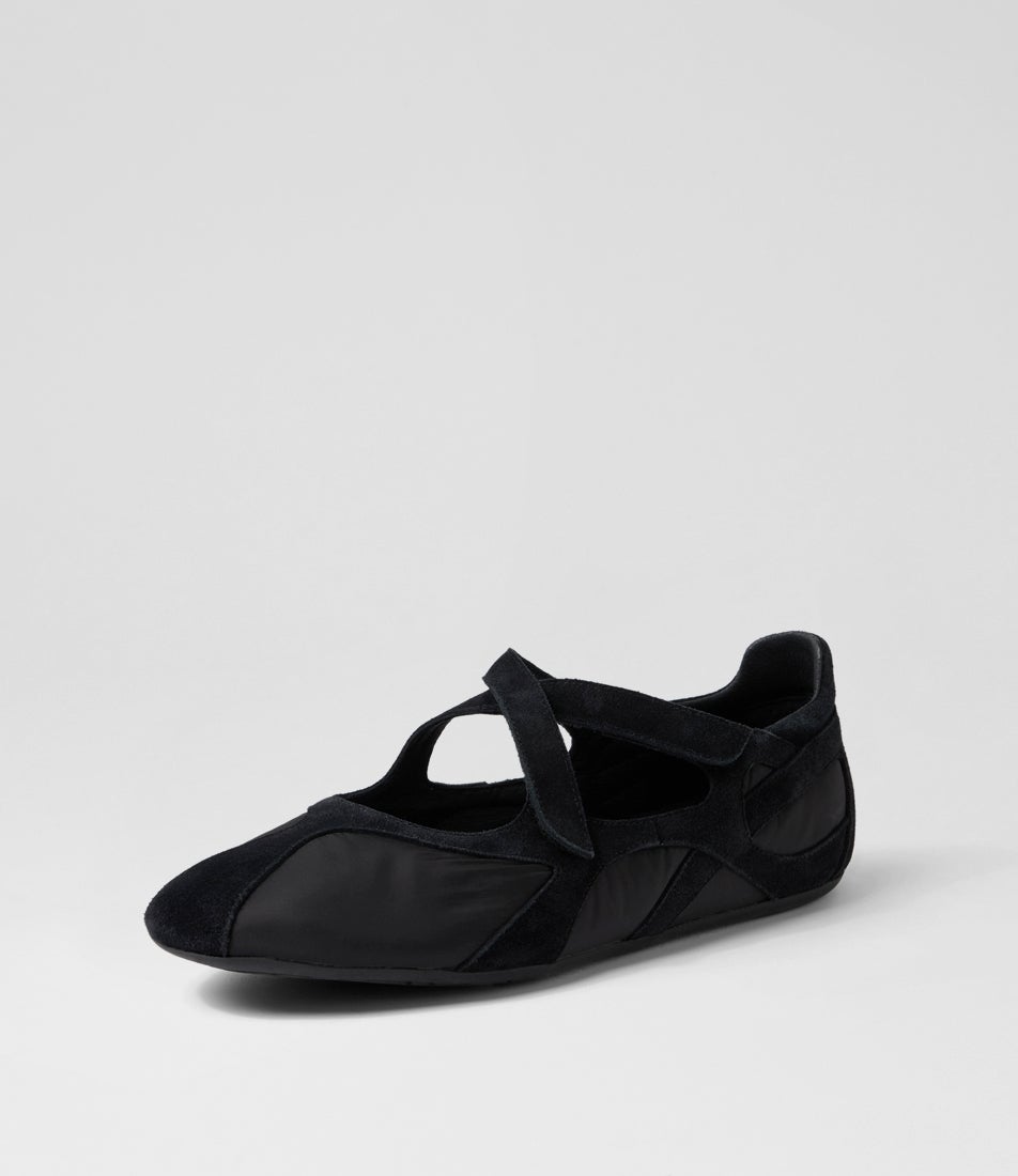 Blev Black Suede Fabric Flat Shoes