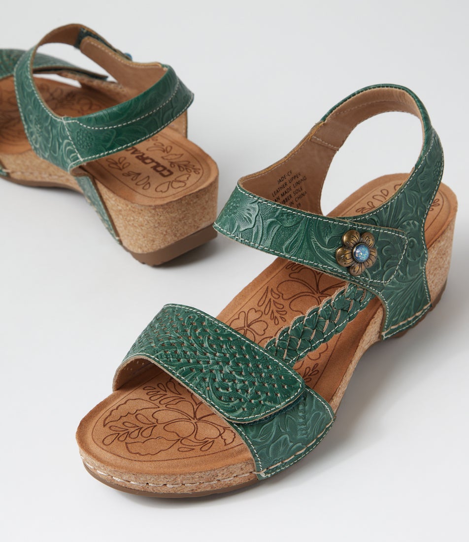 Jade Green Leather Sandals