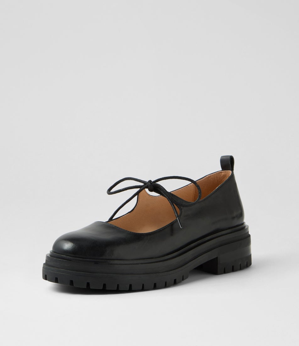 Alesya Black Leather Flat Shoes