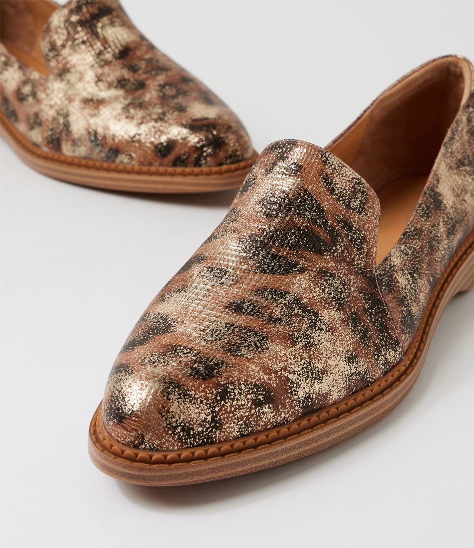Ericas D Tan Platinum Leopard Leather Flat Shoes