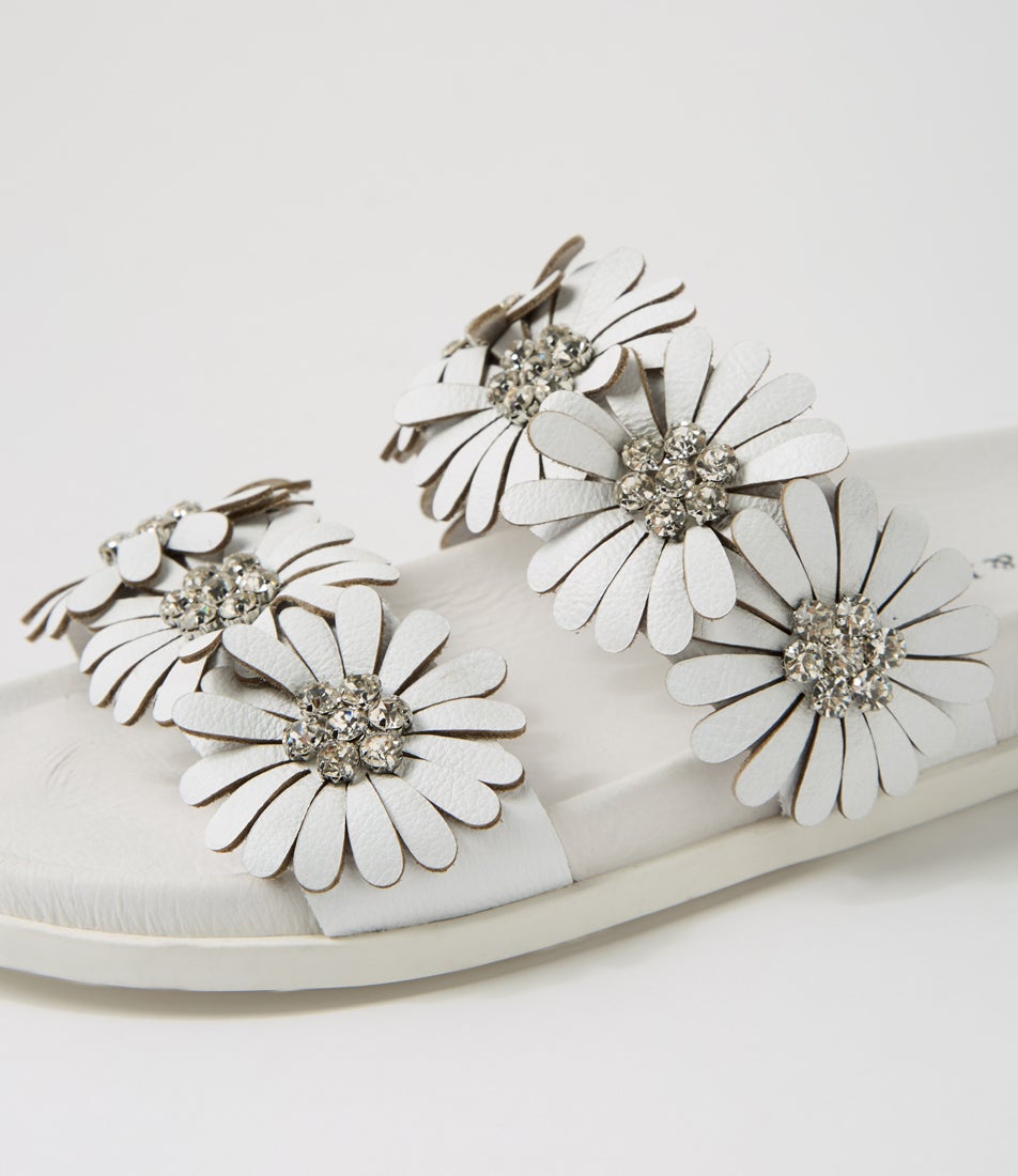 Teanie White Leather Slides