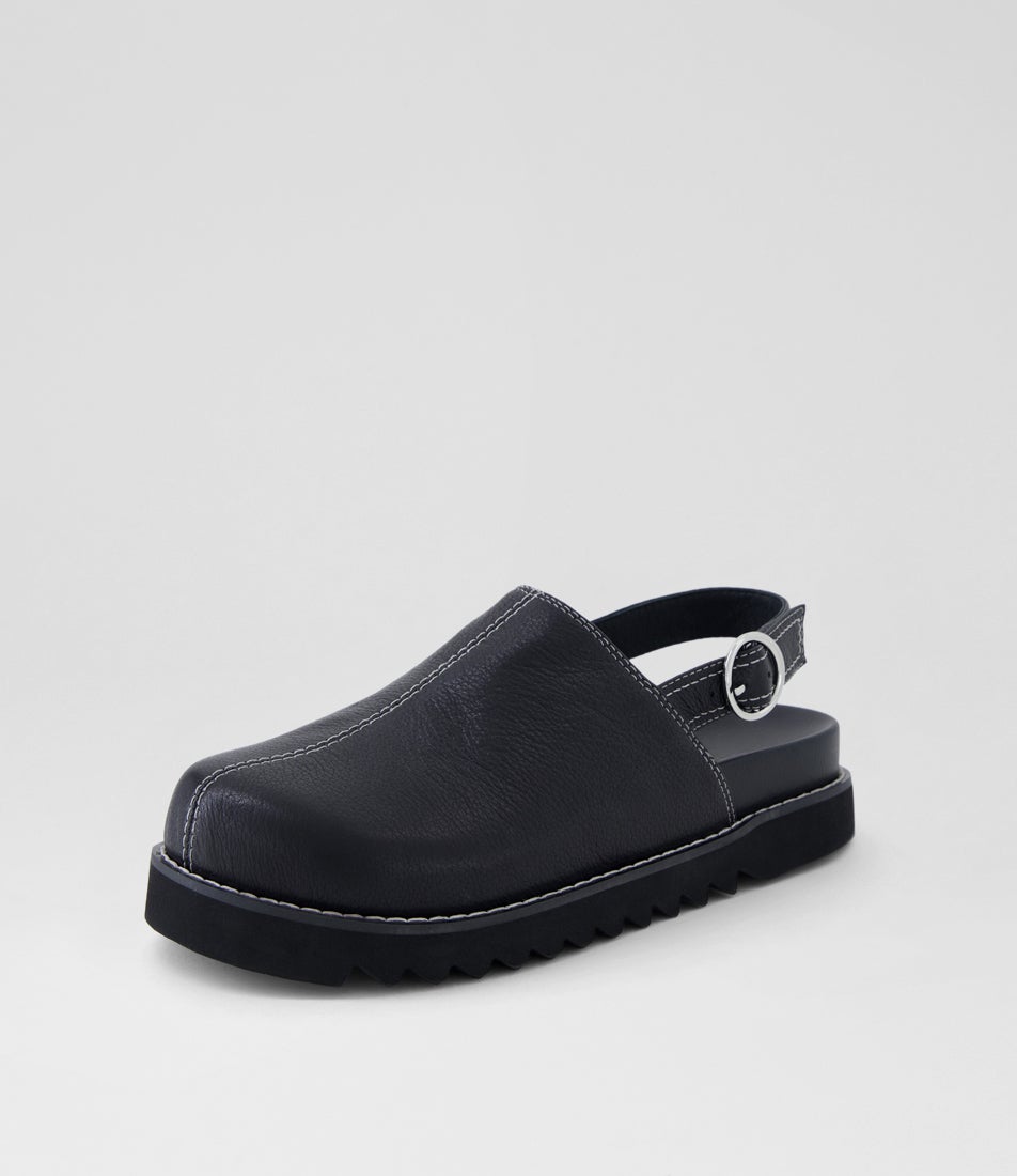 Mykla Black Leather Flat Shoes