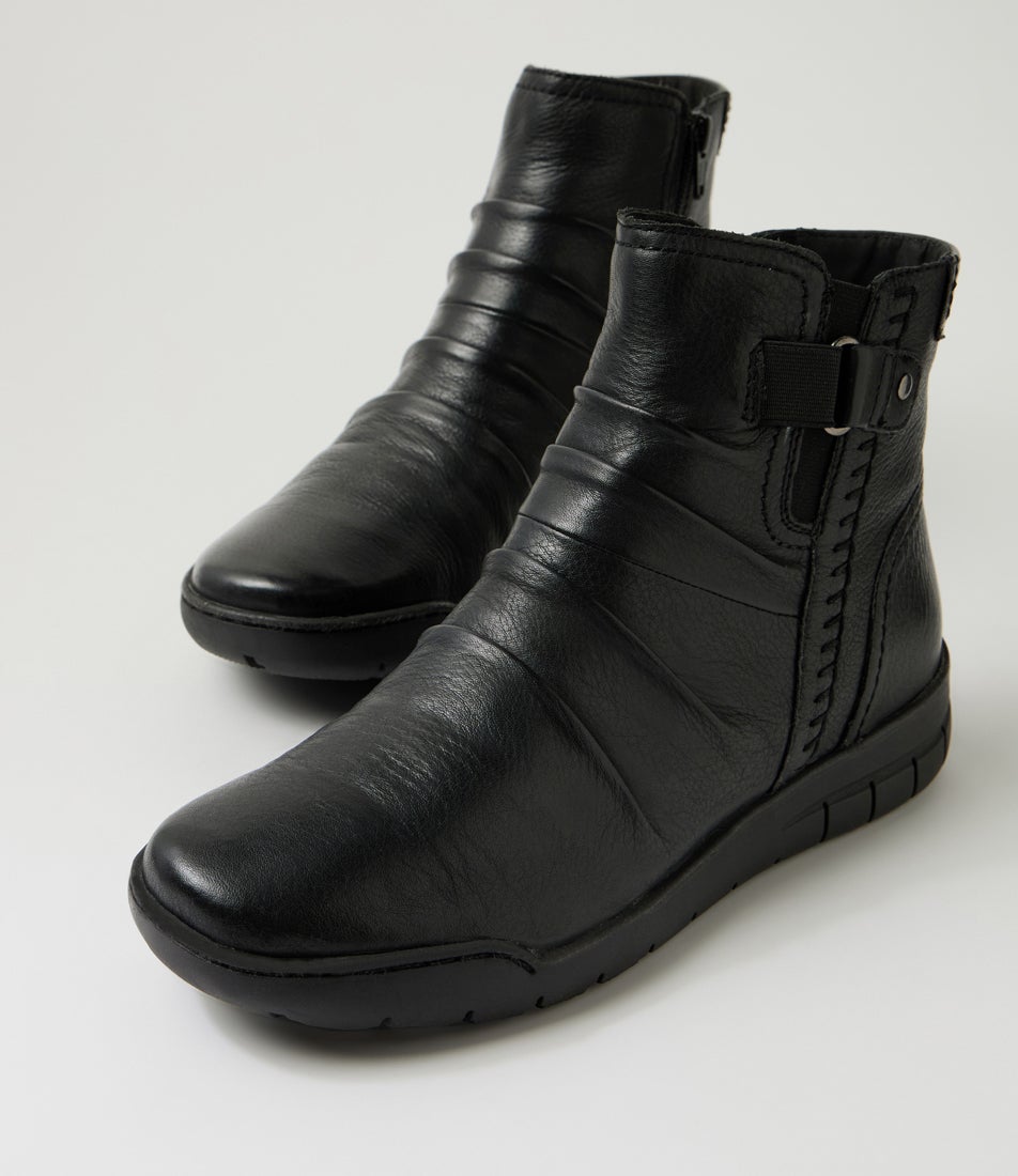 Tikky Black Leather Ankle Boots