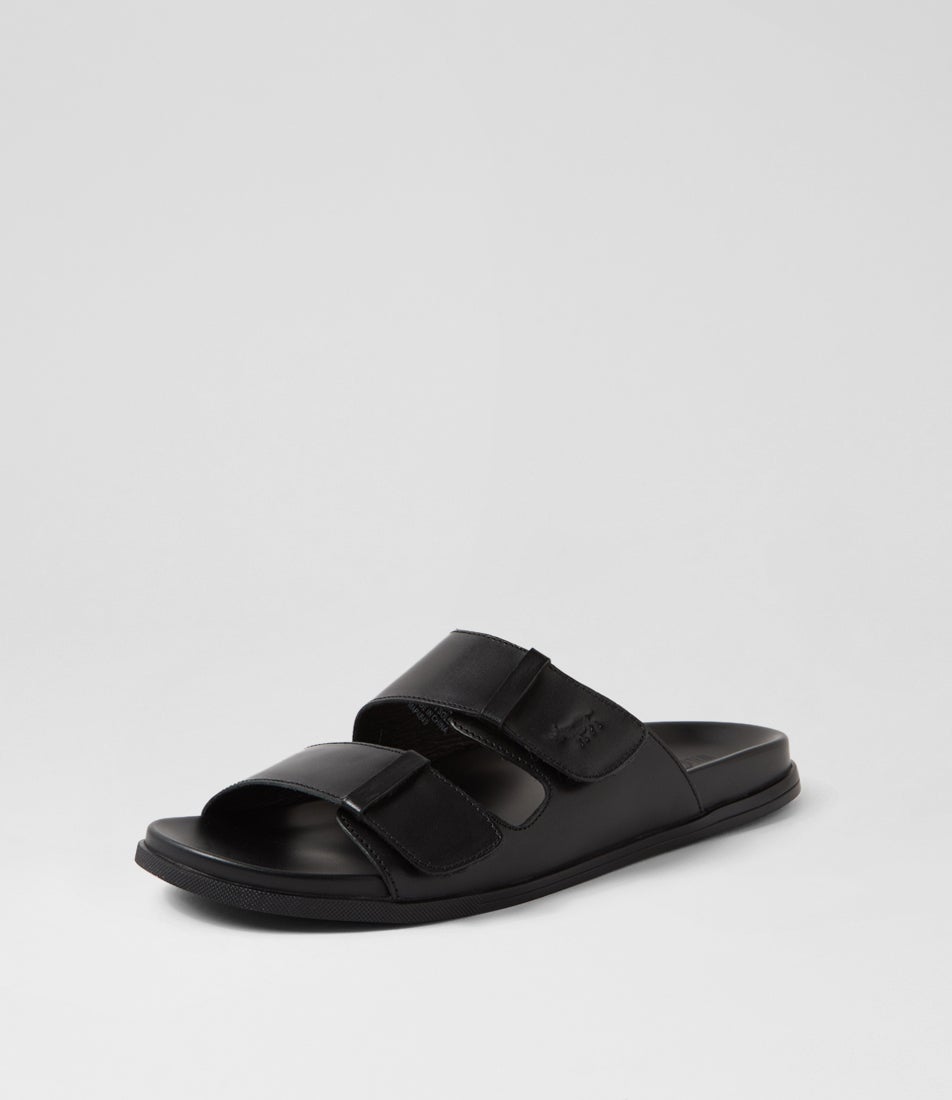 Acton Black Leather Slides