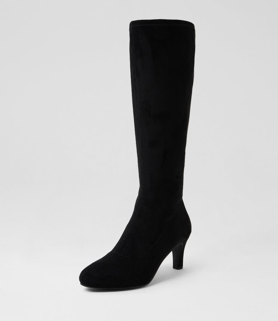 Islene W Black Stretch Microsuede Knee High Boots
