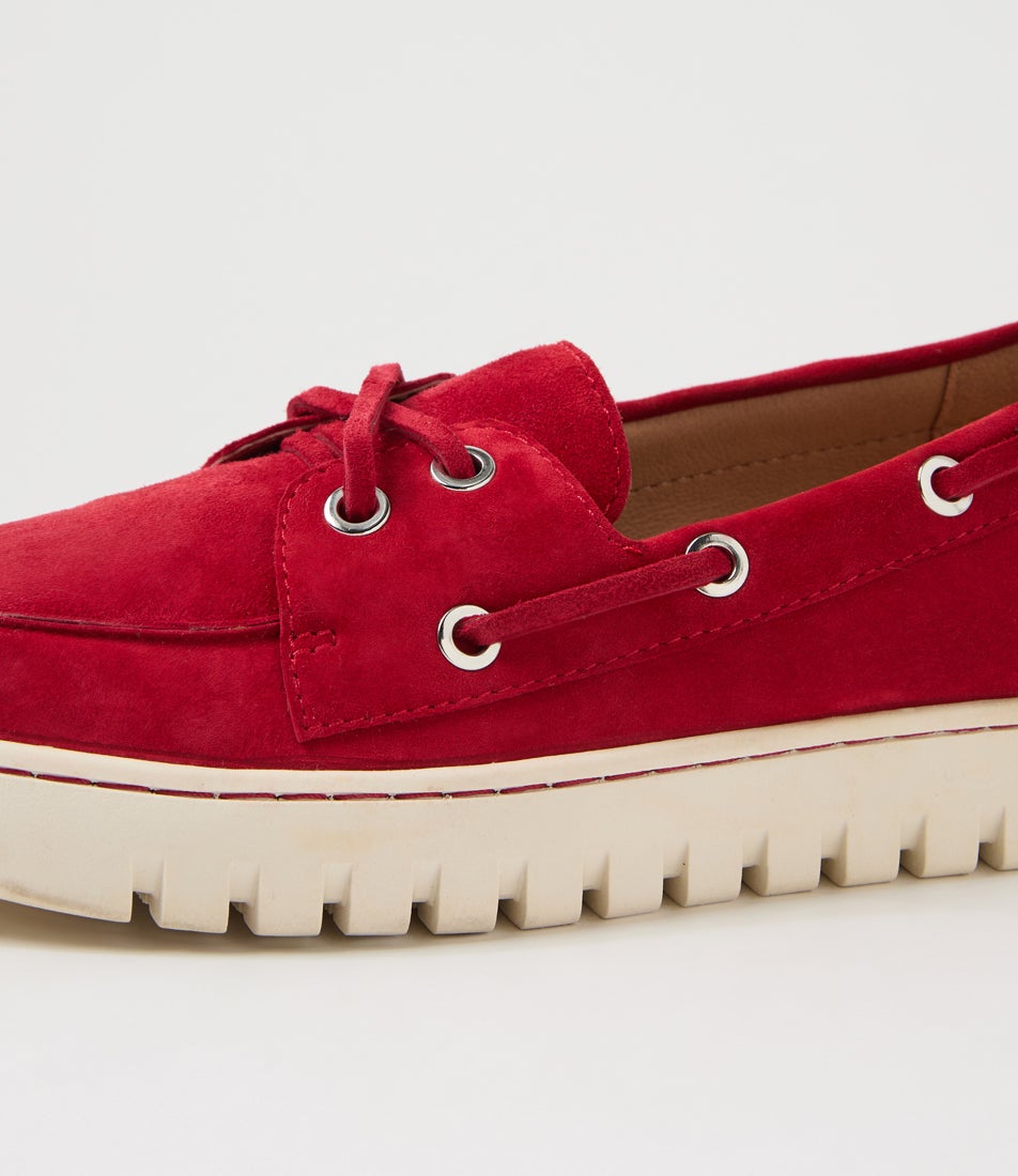 Tassins Dark Red Off White Suede Flat Shoes