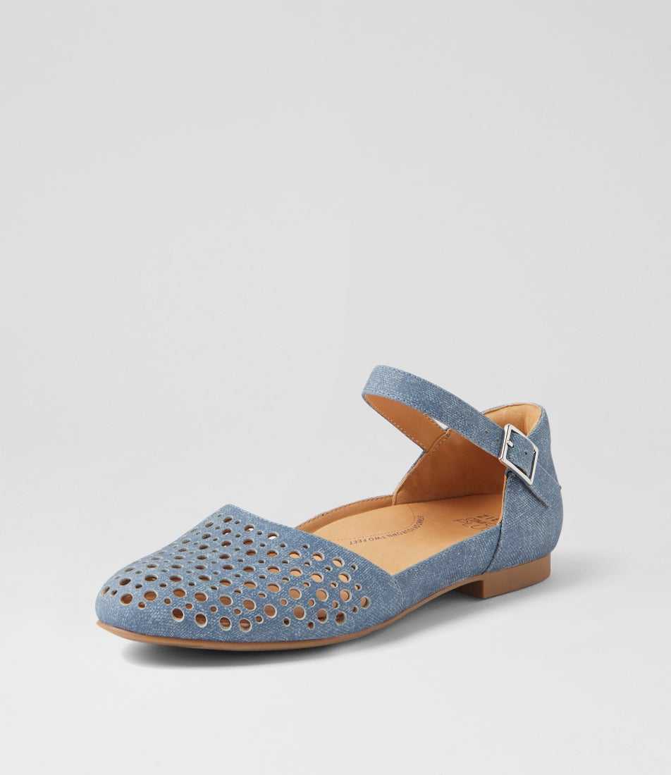 Carrole Xf Blue Denim Leather Flat Shoes
