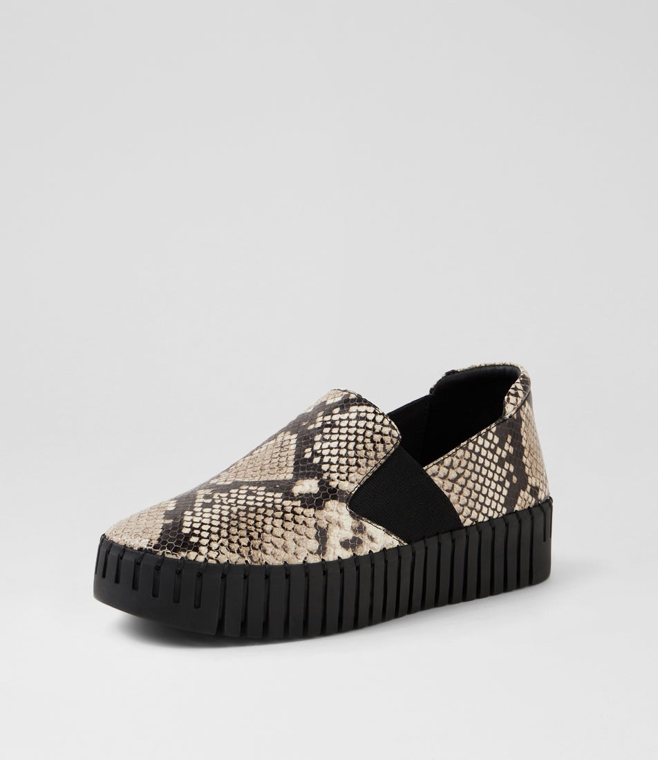 Becca Black White Snake Leather Flat Shoes