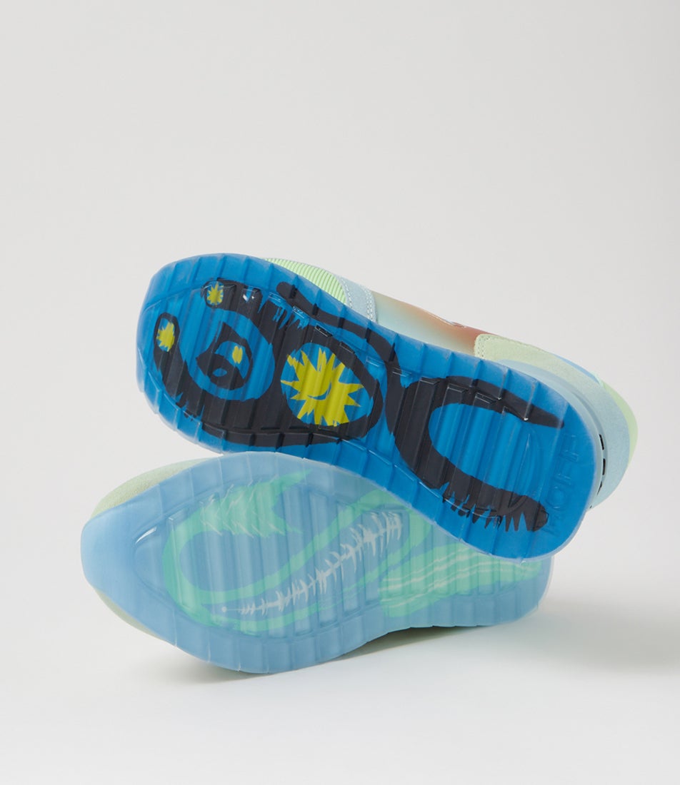 Art Mermaid Blue Yellow Leather Fabric Sneakers