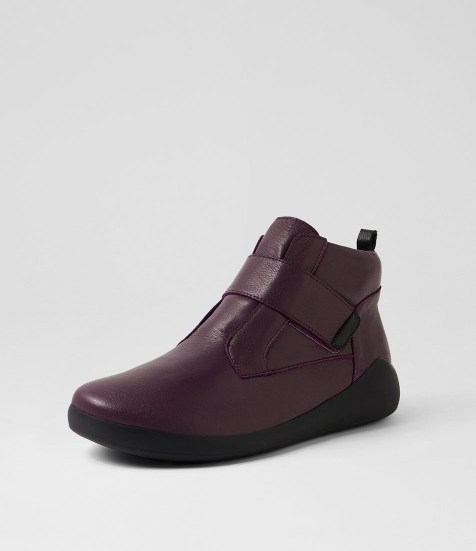 Yedd Xf Purple Black Leather Ankle Boots