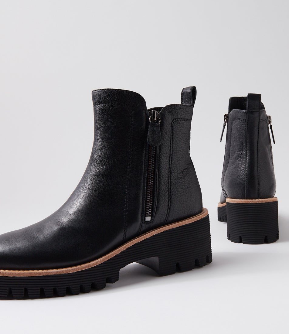 Waizey Black Leather Ankle Boots