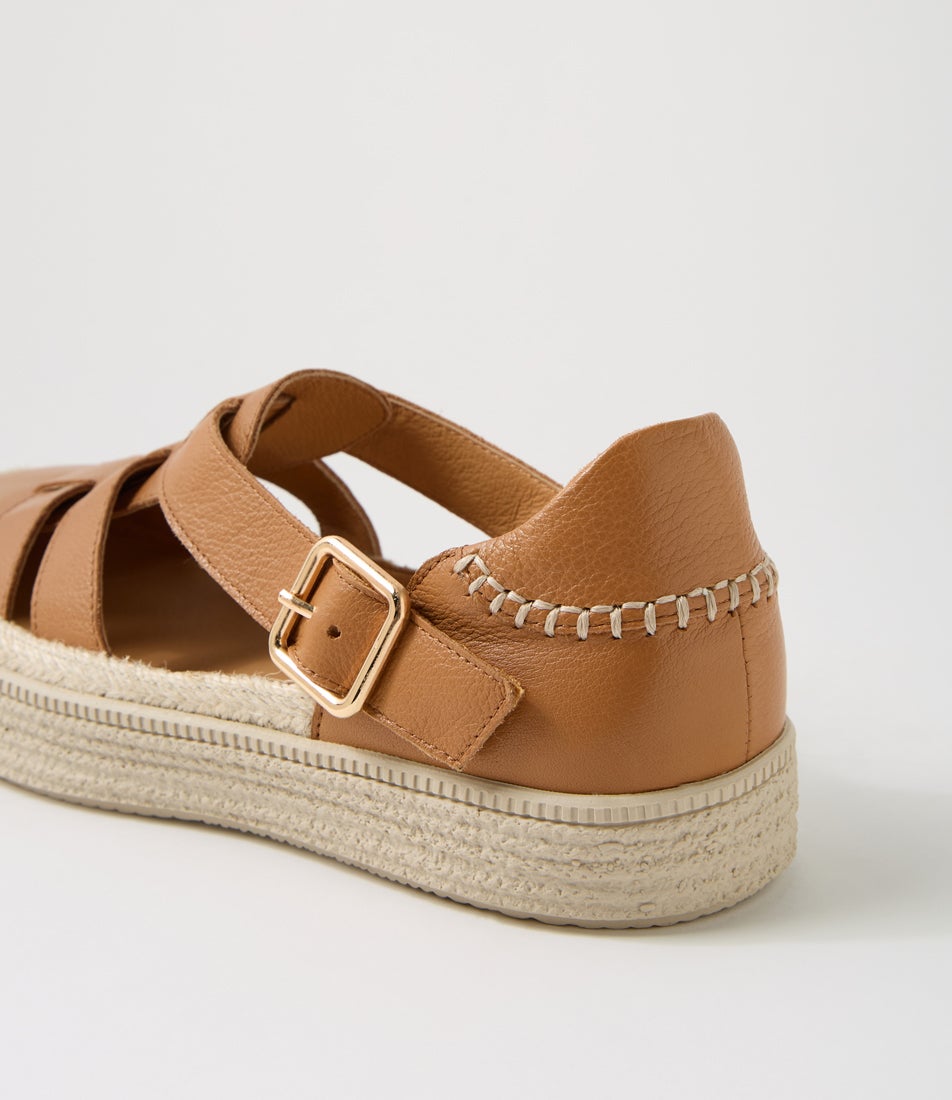 Tanzia Dark Tan Almond Leather Flat Shoes