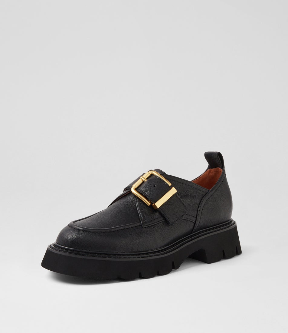 Kivia Black Leather Loafers
