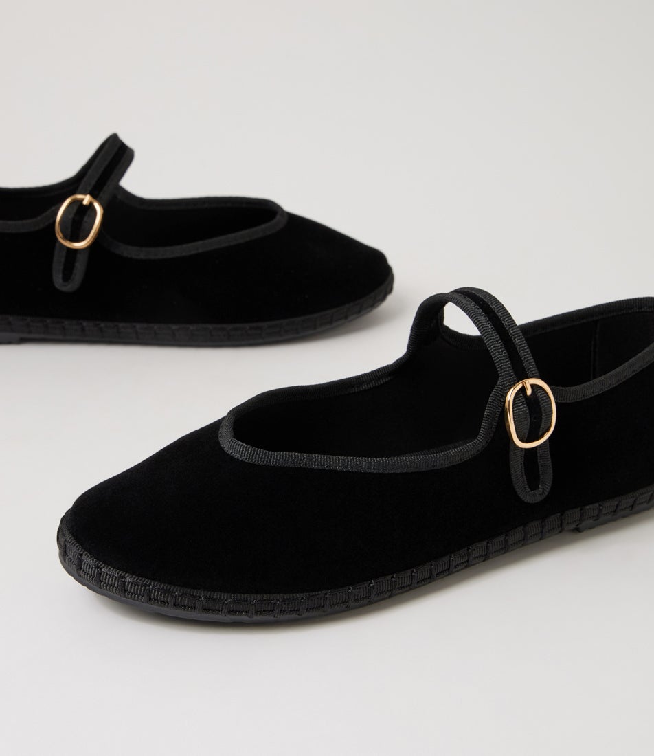 Alegria Black Fabric Flat Shoes