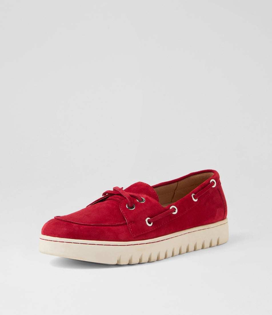 Tassins Dark Red Off White Suede Flat Shoes