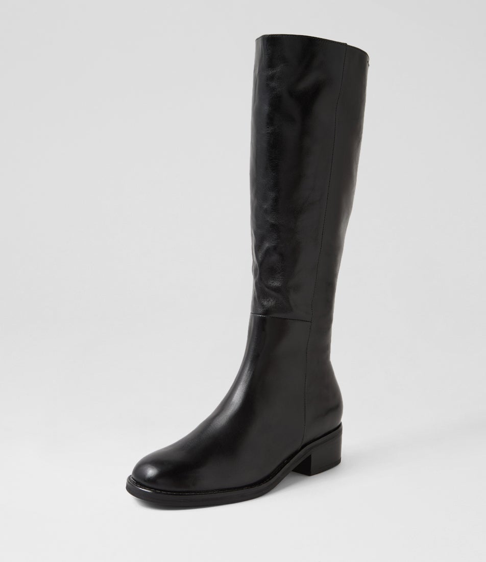 Crosbie Black Leather Knee High Boots