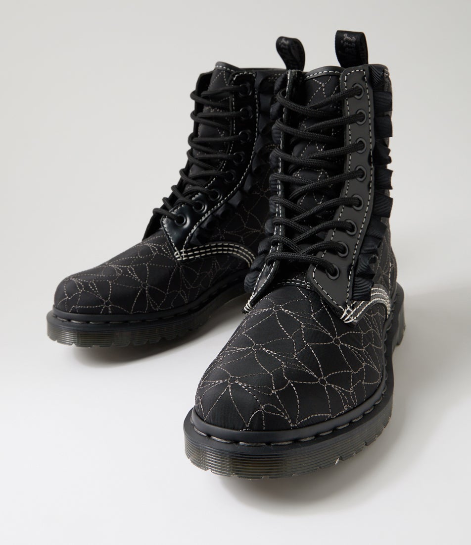 1460 Frill Black Buttero Bow Fabric Lace Up Boots