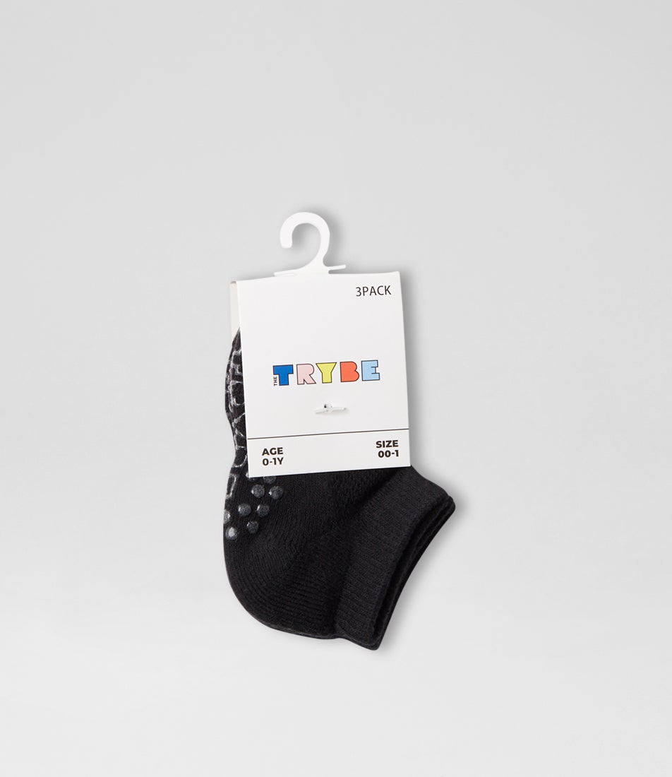 Crib Ankle 3 Pack Black Cotton Socks