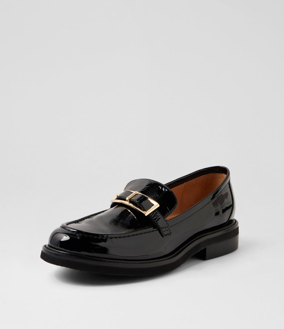 Brogane Black Patent Leather Loafers