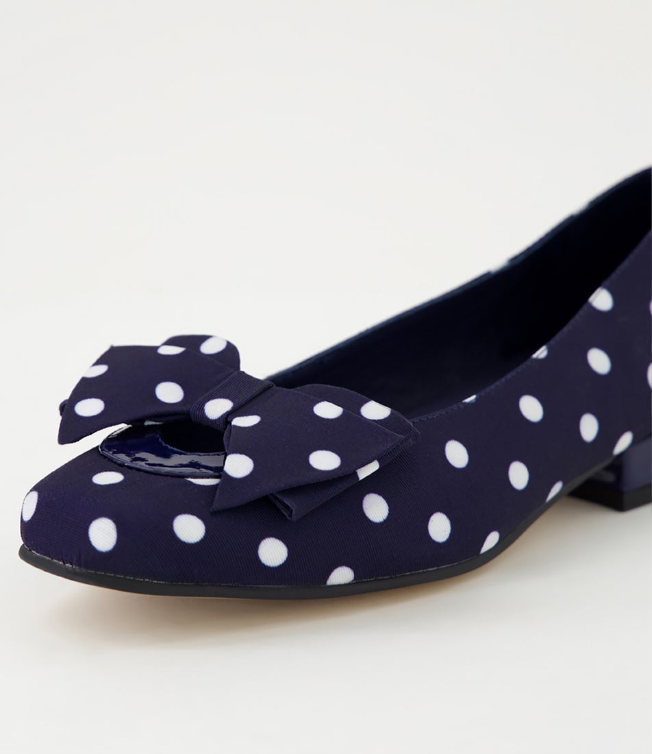 Britsas Navy White Spot Fabric Patent Heels