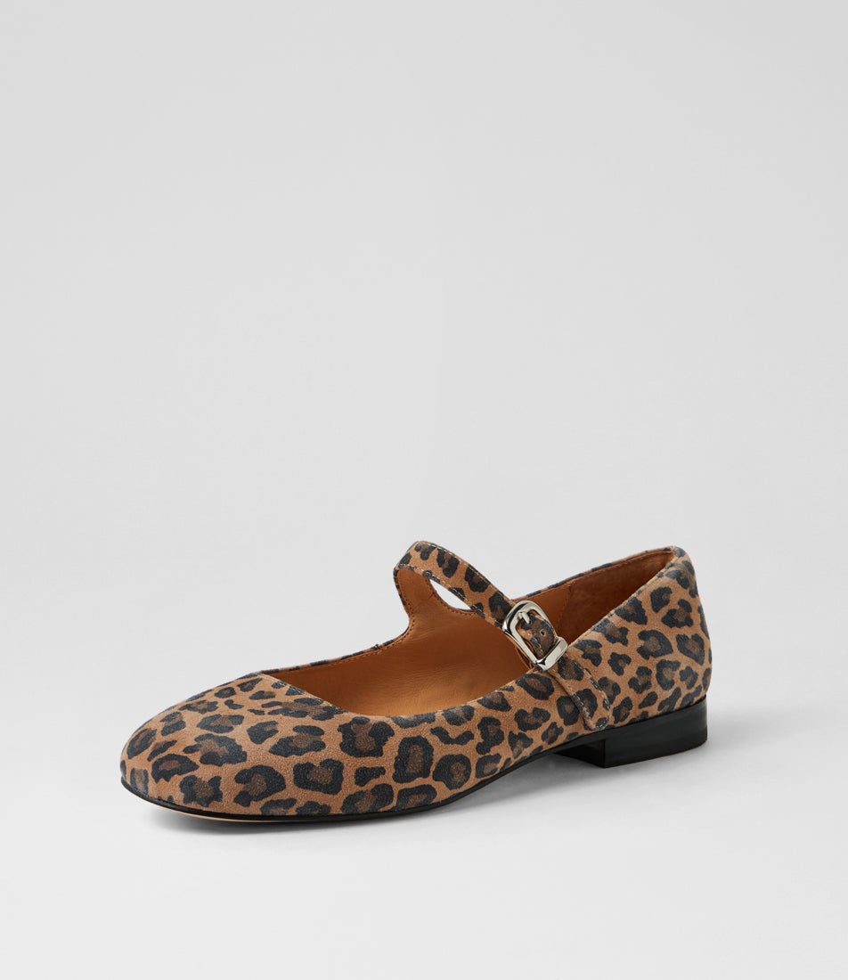 Devodie Xw Camel Leopard Suede Flat Shoes
