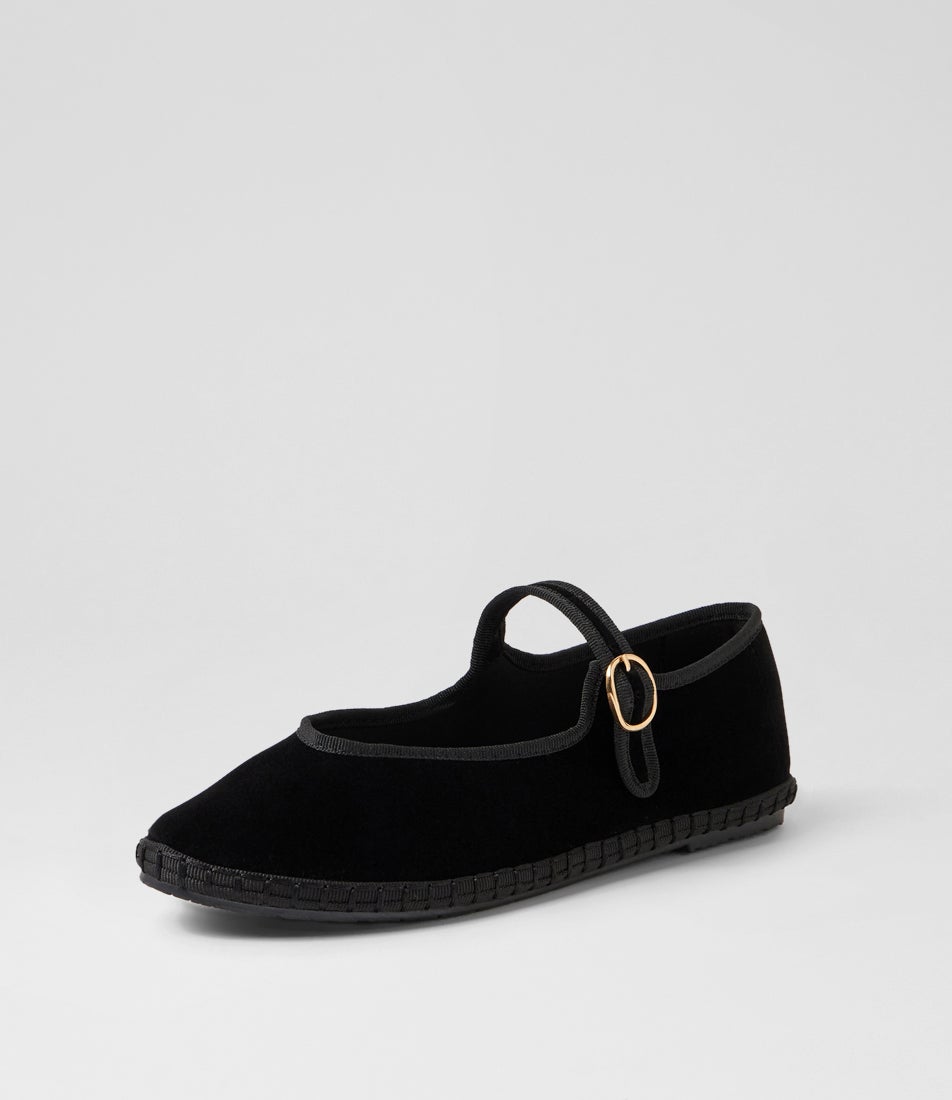 Alegria Black Fabric Flat Shoes