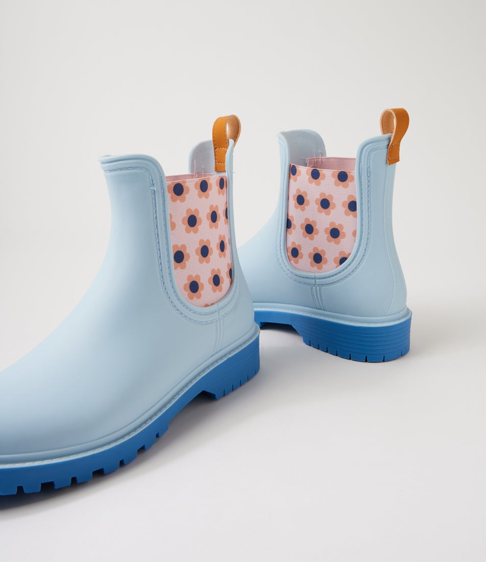 Laurina2 Powder Blue Floral Gumboot Ankle Boots