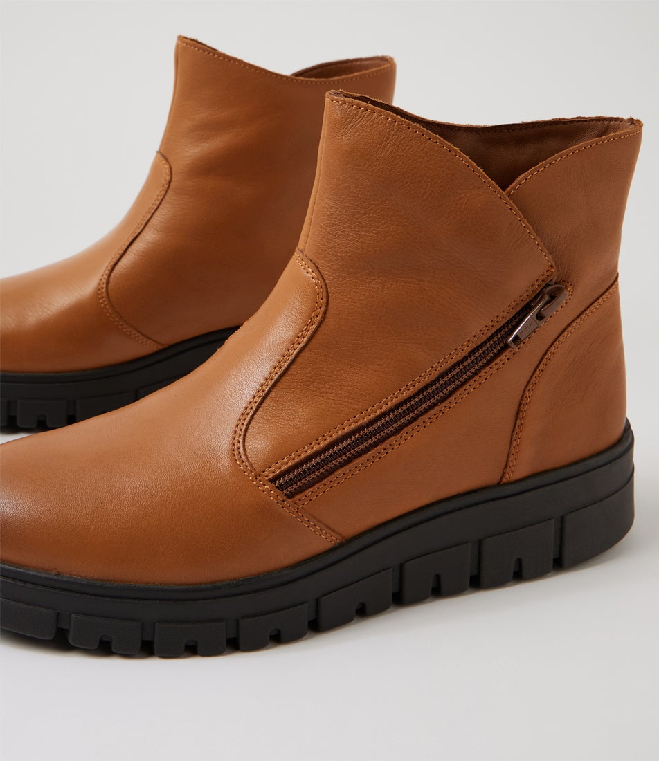 Mickae New Tan Leather Ankle Boots