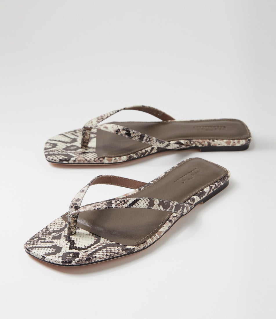Reille Black Taupe Snake Leather Thongs