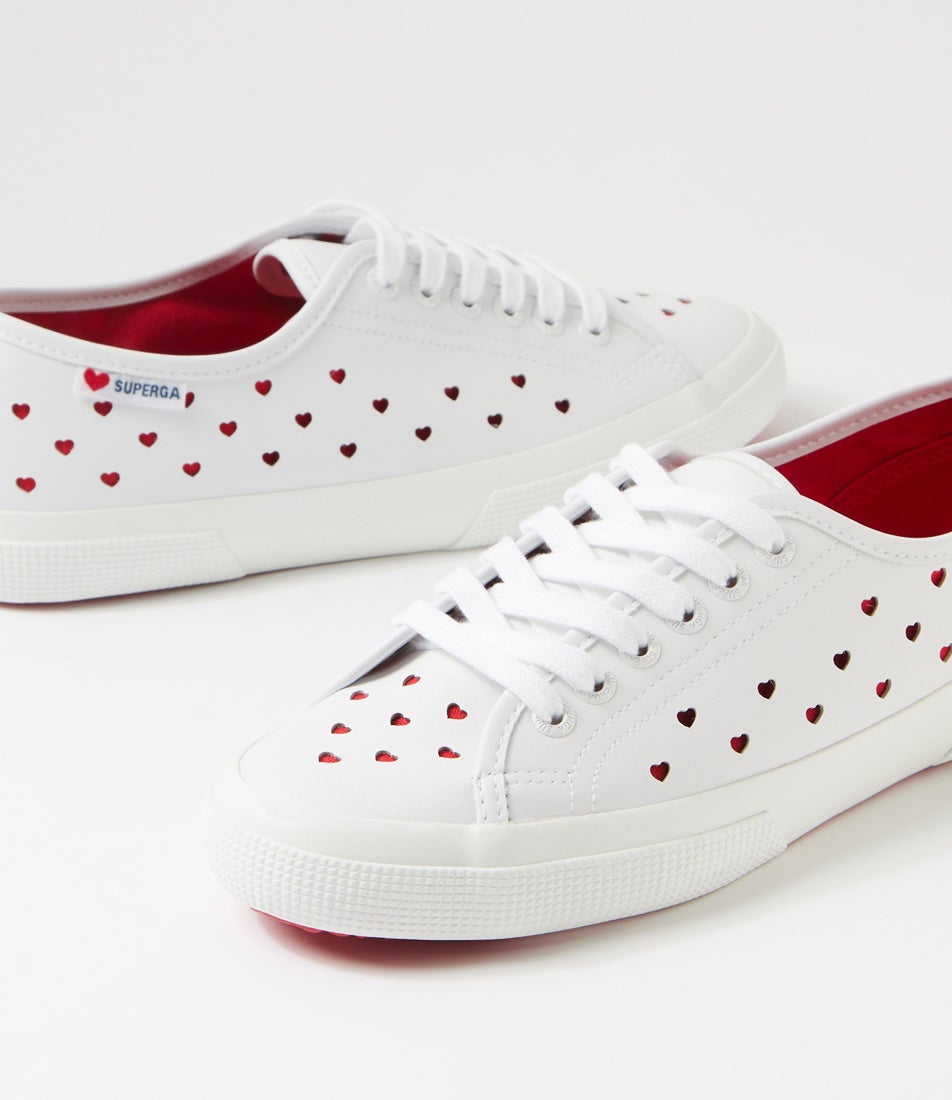 3750 Heart Leggera White Red Vegan Leather Sneakers