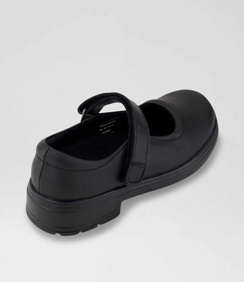 Mayella Junior Black Leather Flat Shoes