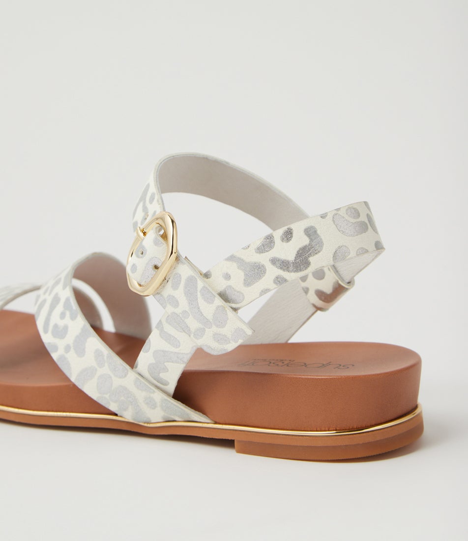 Lindi White Metallic Leopard Leather Sandals
