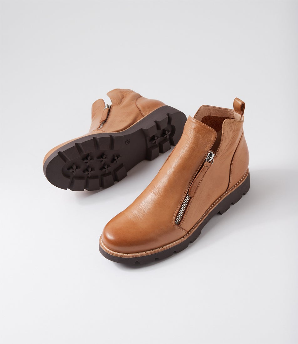 Dottiz Dark Tan Choc Leather Ankle Boots