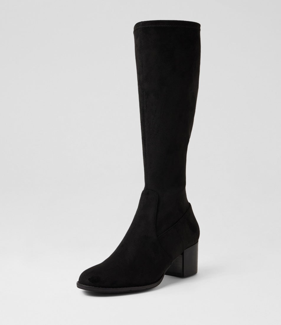 Mamoru Black Stretch Microsuede Knee High Boots