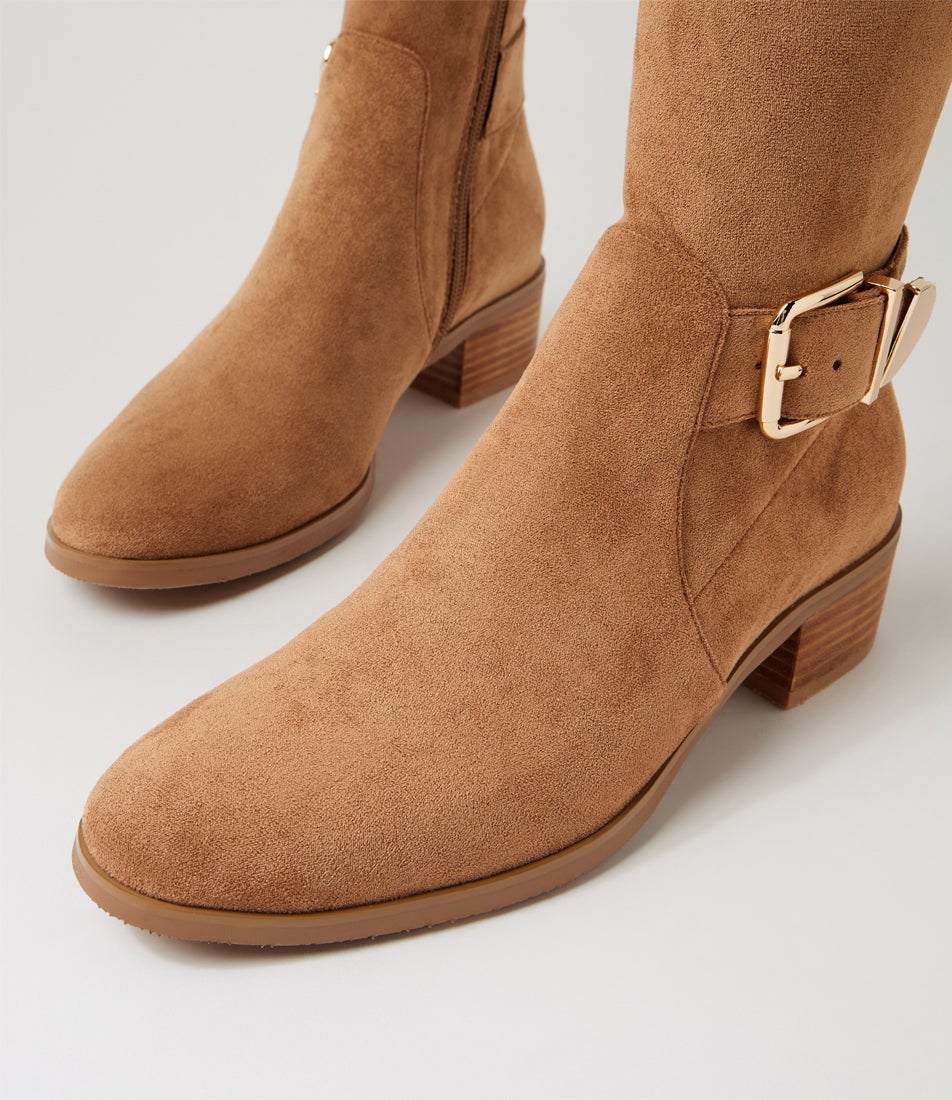 Teca Camel Stretch Microsuede Knee High Boots