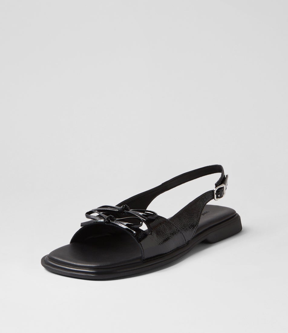 Izzy Bow Black Patent Leather Sandals