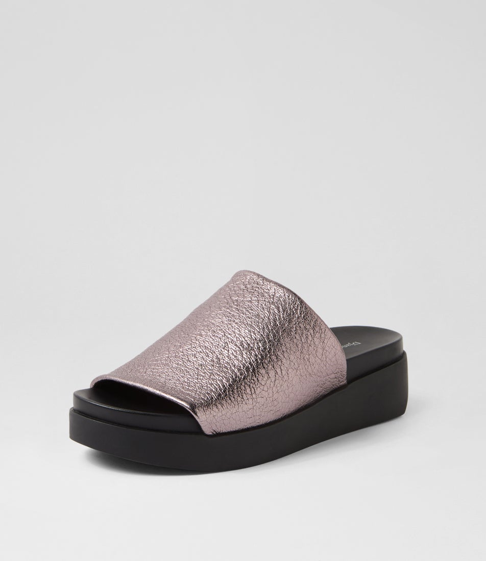 Soffia Pewter Black Leather Sandals