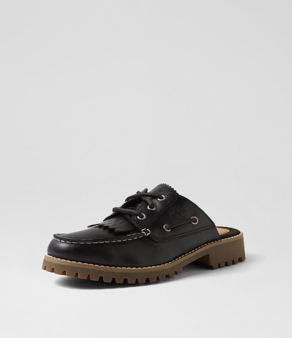 Noreen Black Full Grain Leather Mules
