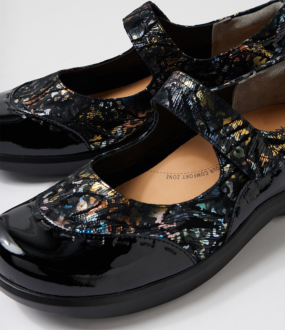 Gummibear Xw Black Bronze Leopard Patent Leather Flat Shoes