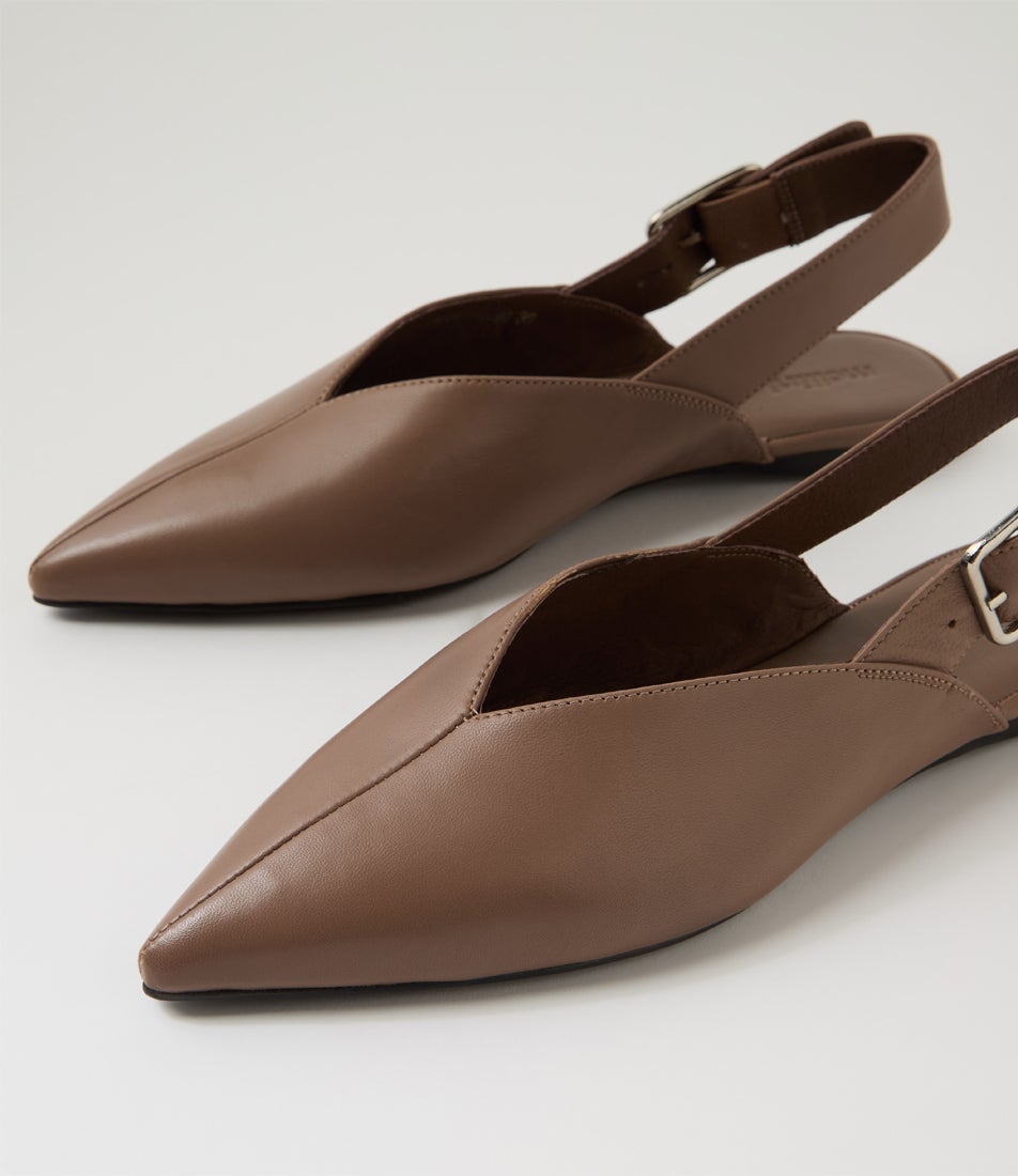 Foraya Dark Taupe Leather Flat Shoes