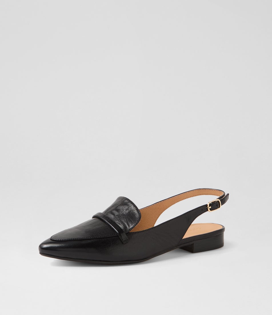 Dainer Black Leather Flat Shoes