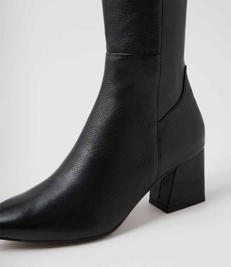 Marnin Black Leather Stretch Knee High Boots