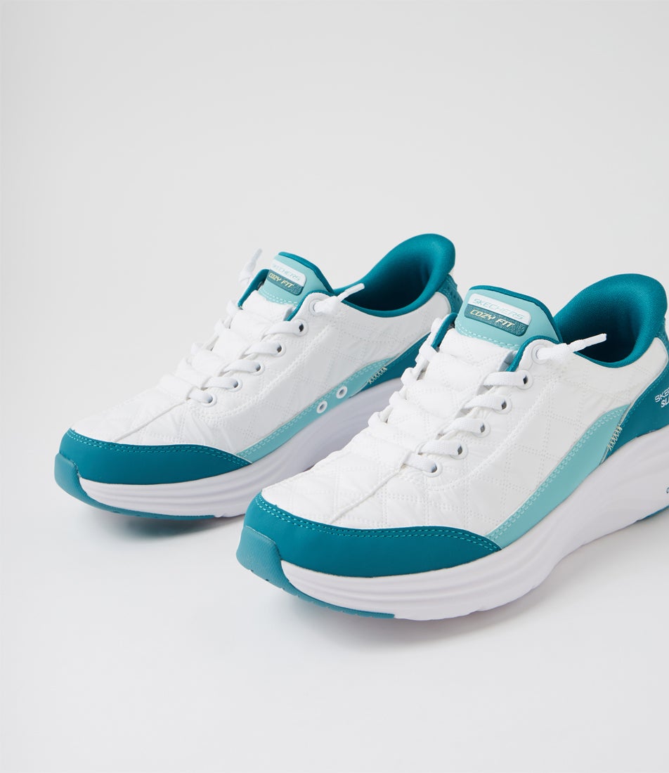 Cozy Fit White Turqoise Fabric Sneakers