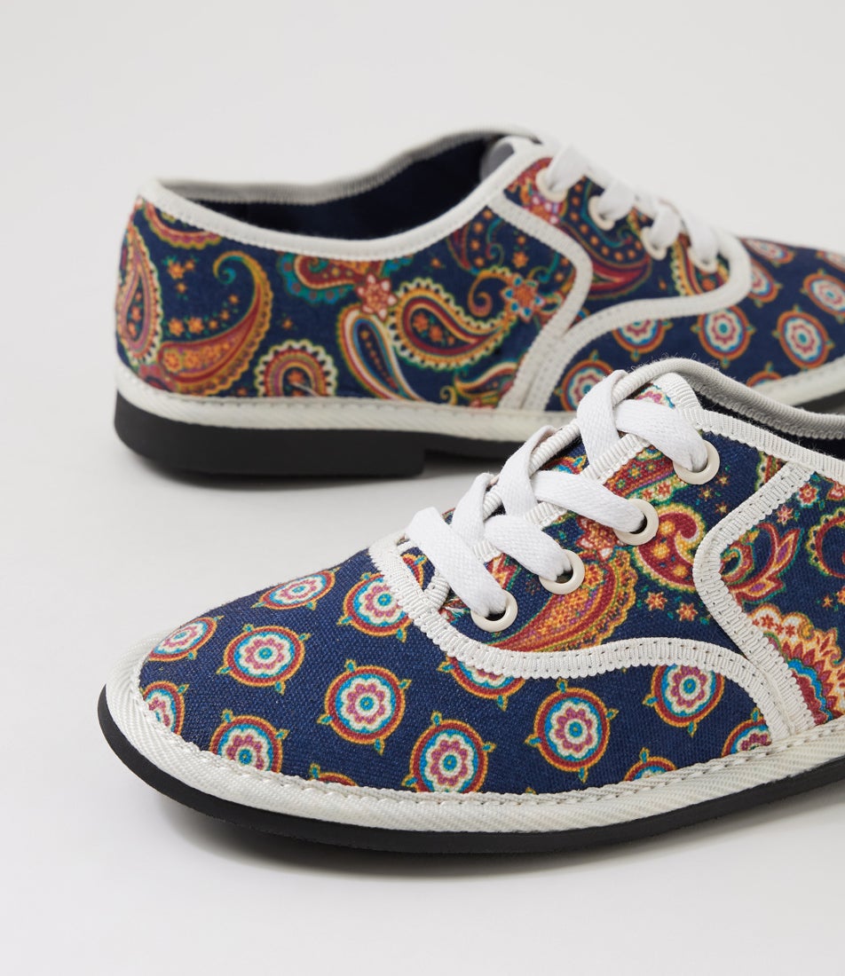 Lottes Navy Multi Fabric Lace Up Flats
